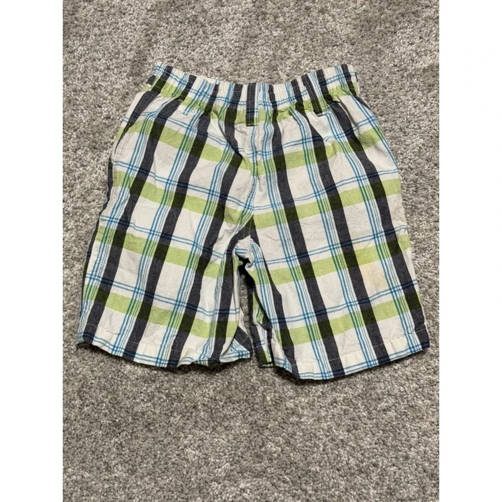 Rocawear Shorts Youth Toddler Boys 5T Plaid Embroidered Green White Blue Elastic